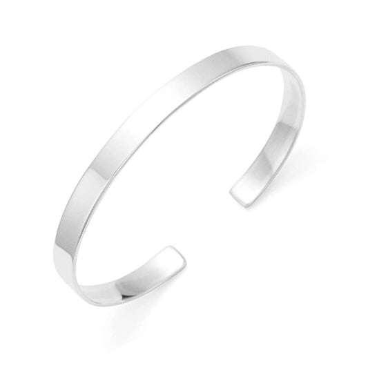 Rhodium on Sterling Silver 5mm Band Plain Shiny Cuff Bangle Bracelet Full UK Hallmark 16.5cm 6.5''