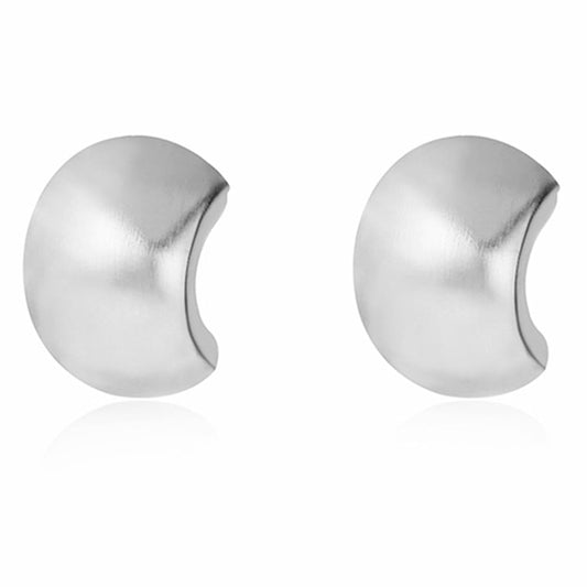 Sterling Silver Brushed Half Hoop Circle Dome Square Drop Earrings