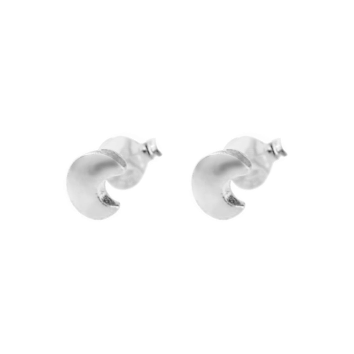 Crescent moon stud earrings, silver-tone, small stud pair