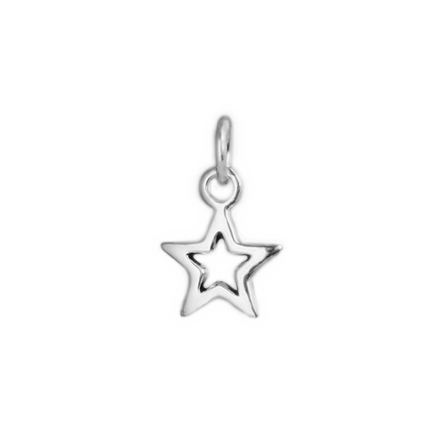 Hollow Lucky Star Charm: silver-tone hollow star pendant with loop bail