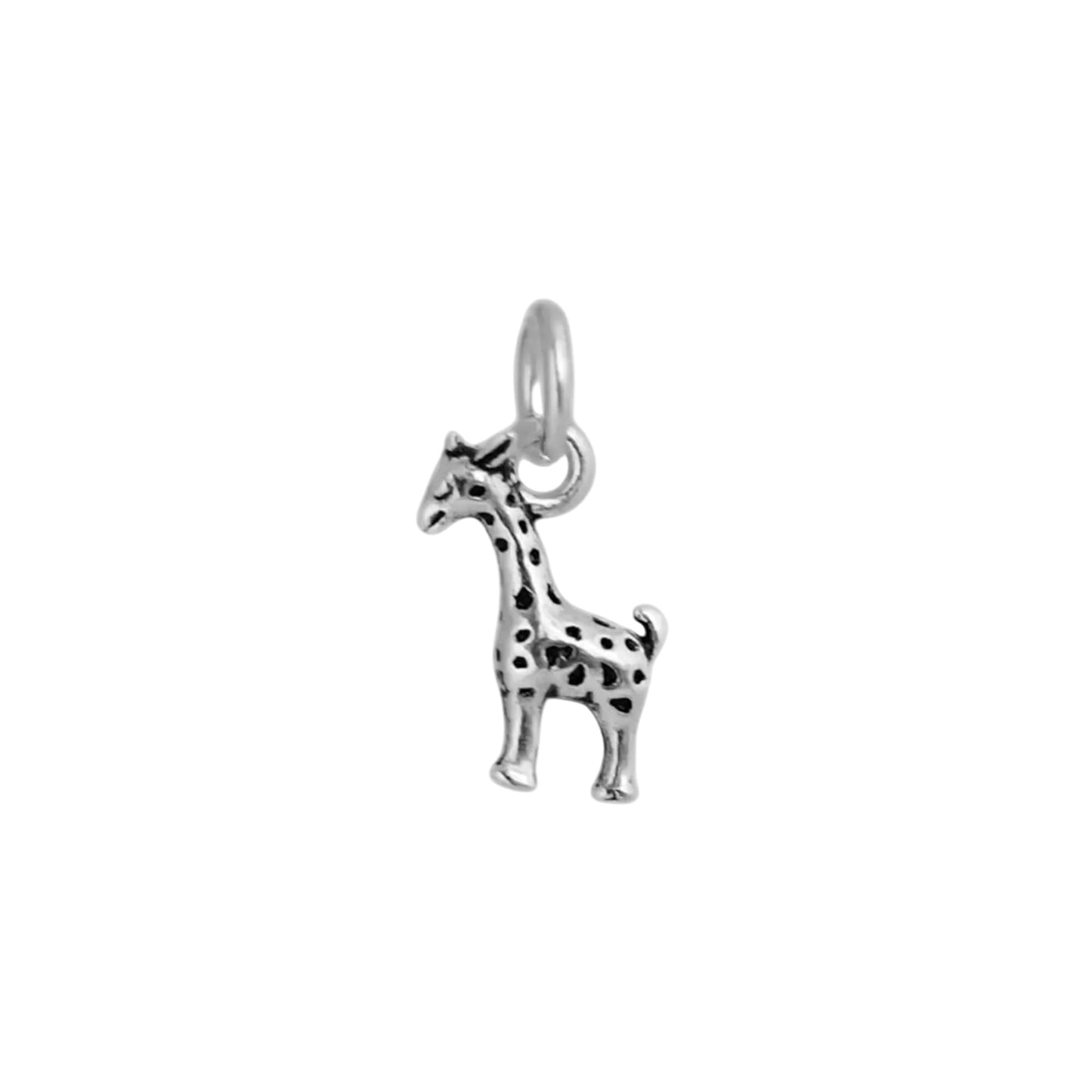 3D-Giraffen-Anhänger, silberfarbene Metallfigur mit Öse und Fleckenmuster