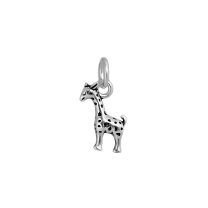 3D-Giraffen-Anhänger, silberfarbene Metallfigur mit Öse und Fleckenmuster