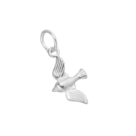3D Shiny Flying Bird Charm, silver-toned bird with dangling loop bail