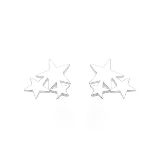 Sterling Silver Shine Bright Triple Stars Trinity Stud Earrings