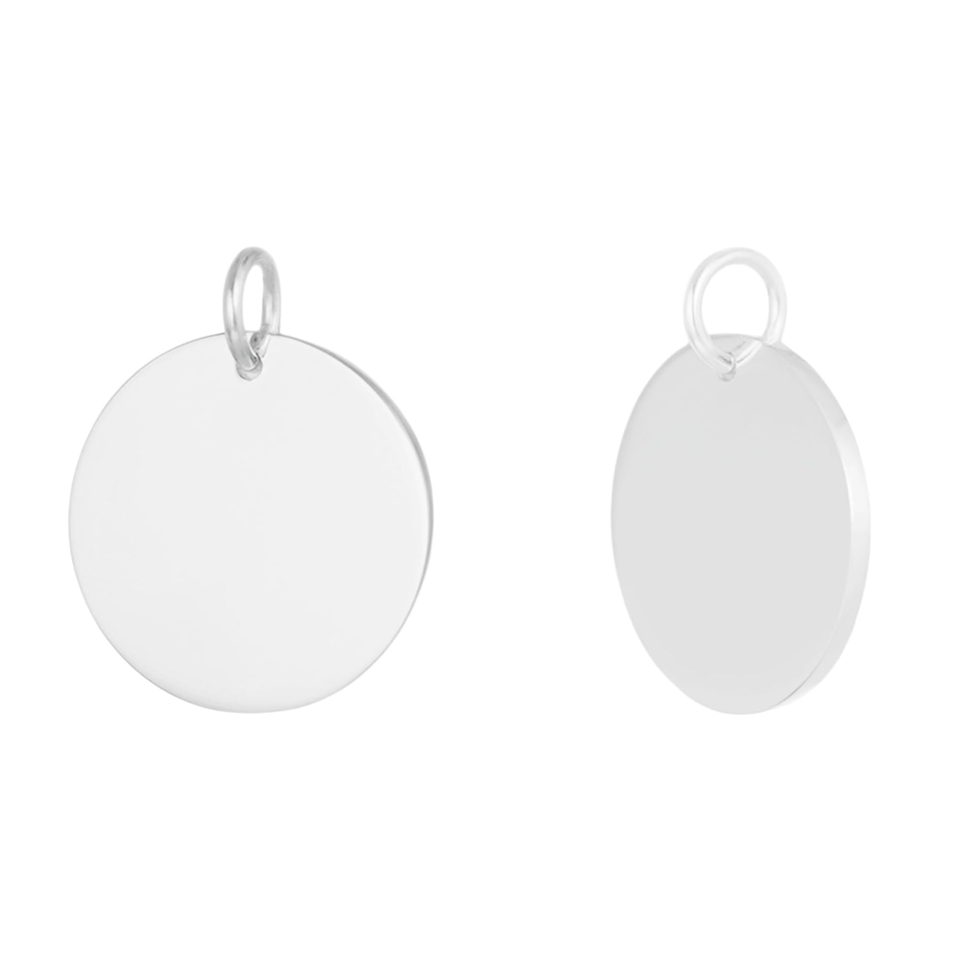Polished Disc Pendant: round silver-tone disc with polished finish and top loop bail