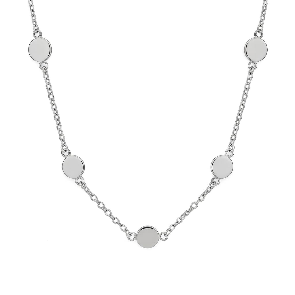 Multi-disc choker necklace with round silver discs on a link chain