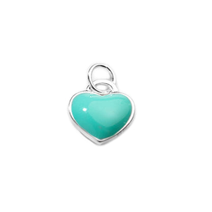 Turquoise heart charm with silver bail, glossy glazed enamel finish