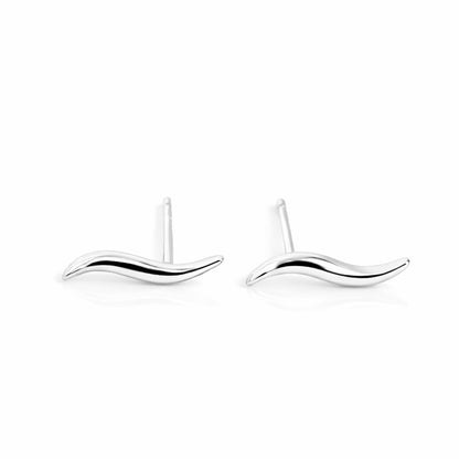 Silver wavy vine climber stud earrings with long curved posts