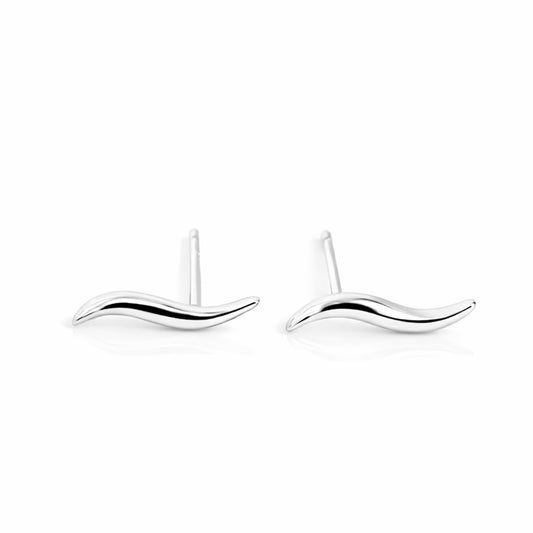 Rhodium on Sterling Silver Solid Small Wavy Vine Line Flash Climber Post Stud Earrings