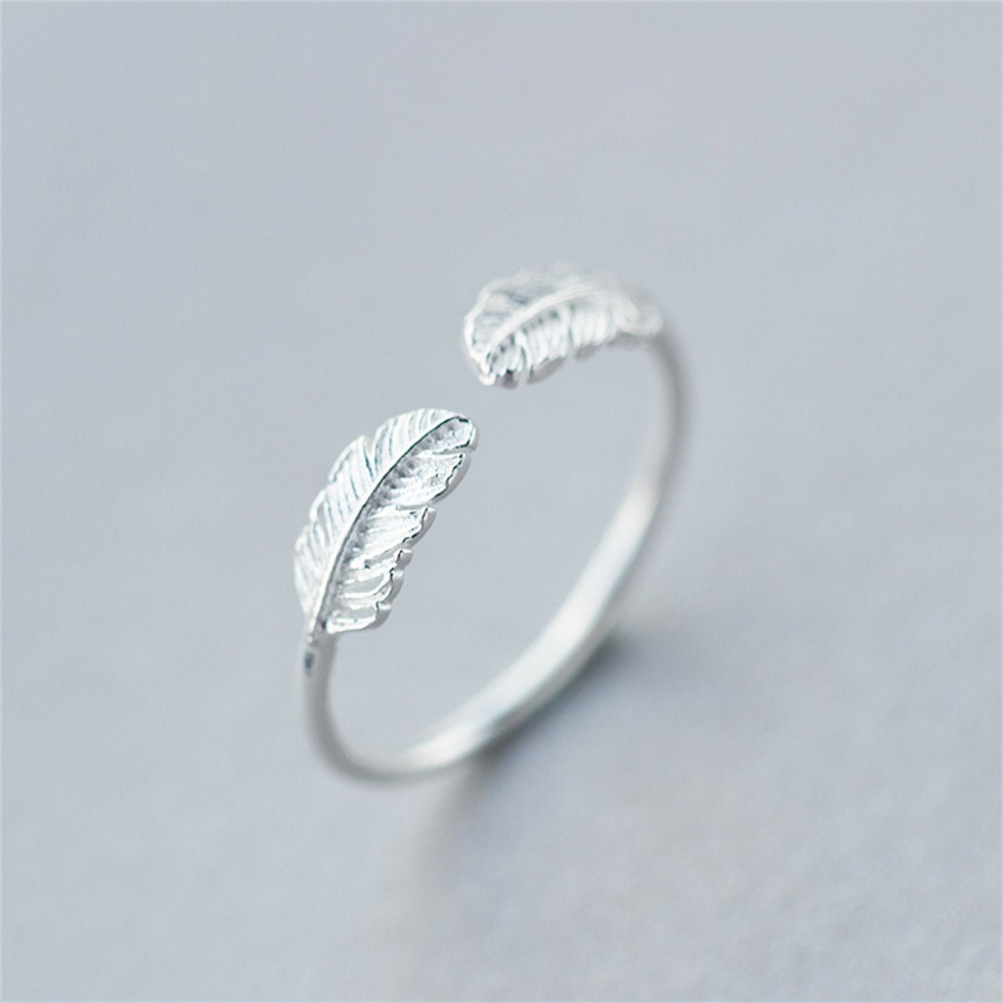 Sterling Silver Double Feather Angel Finger Wing Pair Open Band Ring with Adjustable Size