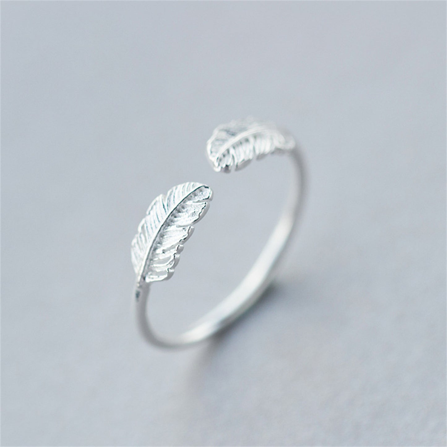 Sterling Silver Double Feather Angel Finger Wing Pair Open Band Ring with Adjustable Size - sugarkittenlondon