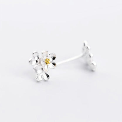 Sterling Silver Cupped Flower Cherry Blossom Cascade Stud Earrings