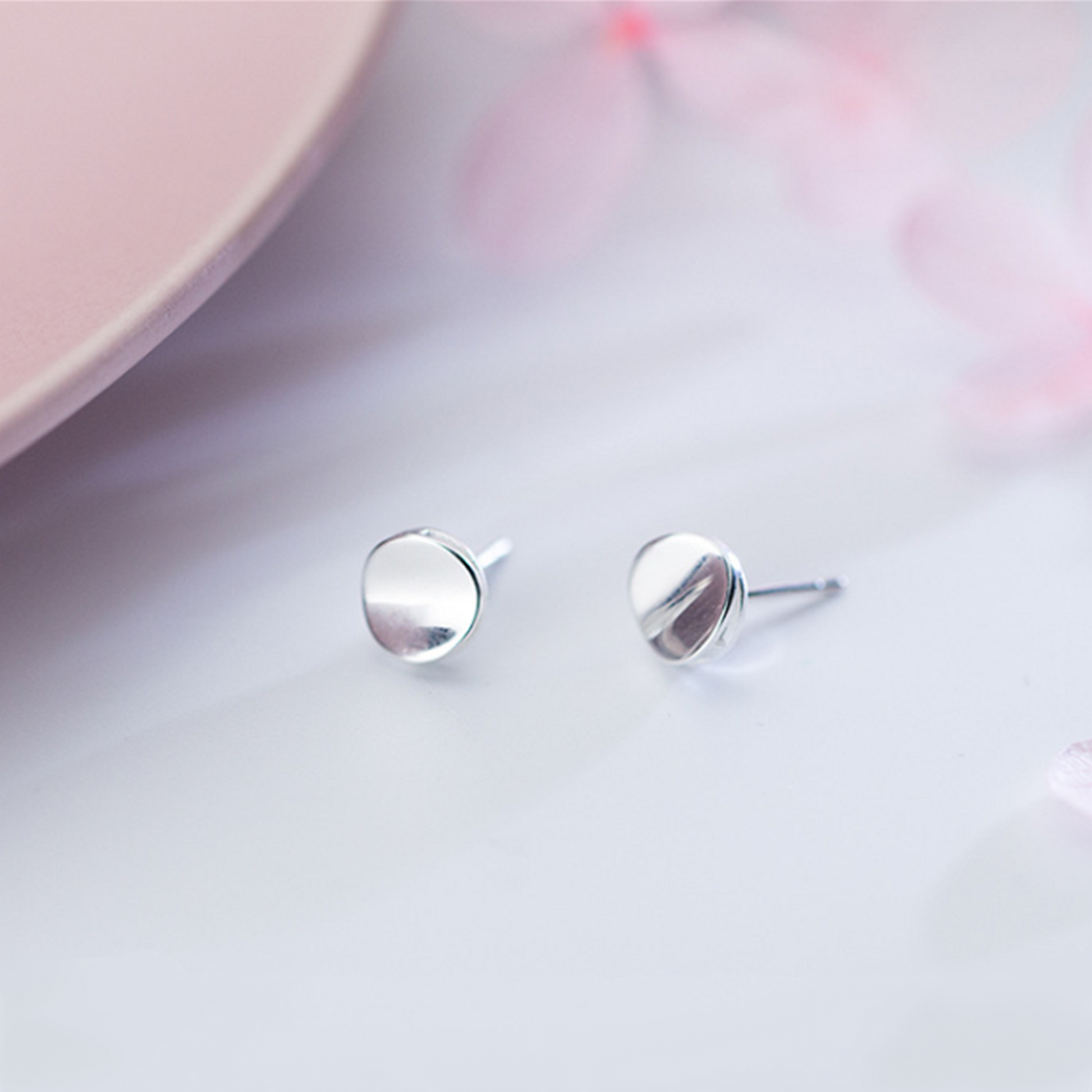 Sterling Silver Shiny 7mm Bent Circle Disc Dot Geometry Stud Earrings - sugarkittenlondon