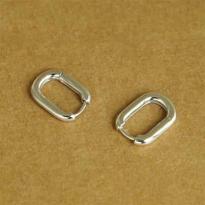 Sterling Silver Plain Oval Square Hoop Earrings Unisex 14mm 2 Tones