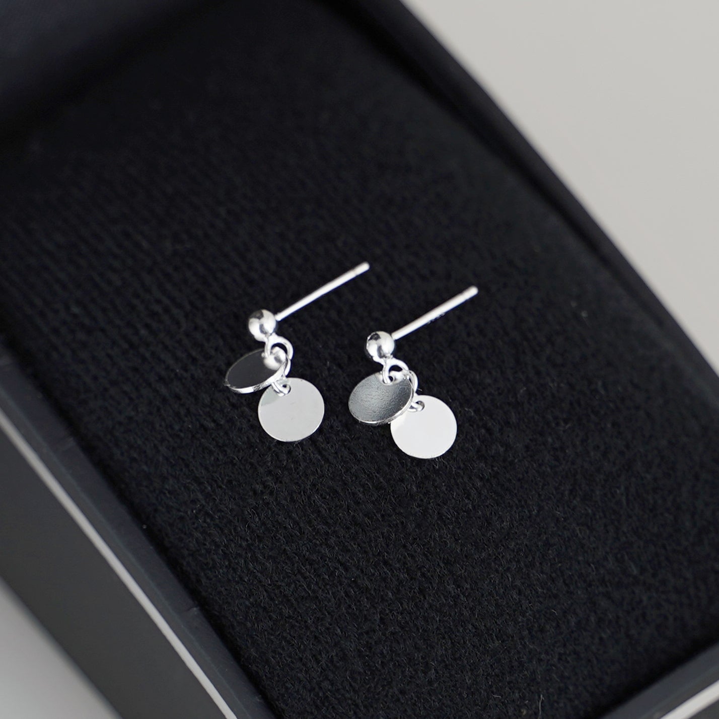 Silver Double Disc Drop Earrings