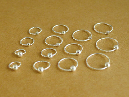 Sterling Silver 925 Fine Silver 999 Bead Ball Nose Hoop Earrings Unisex 6-14mm