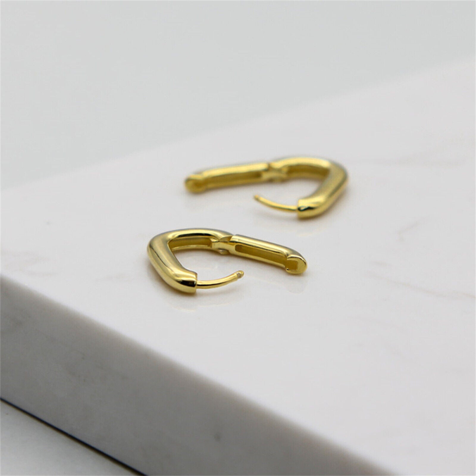 Sterling Silver Plain Oval Square Hoop Earrings Unisex 14mm 2 Tones - sugarkittenlondon