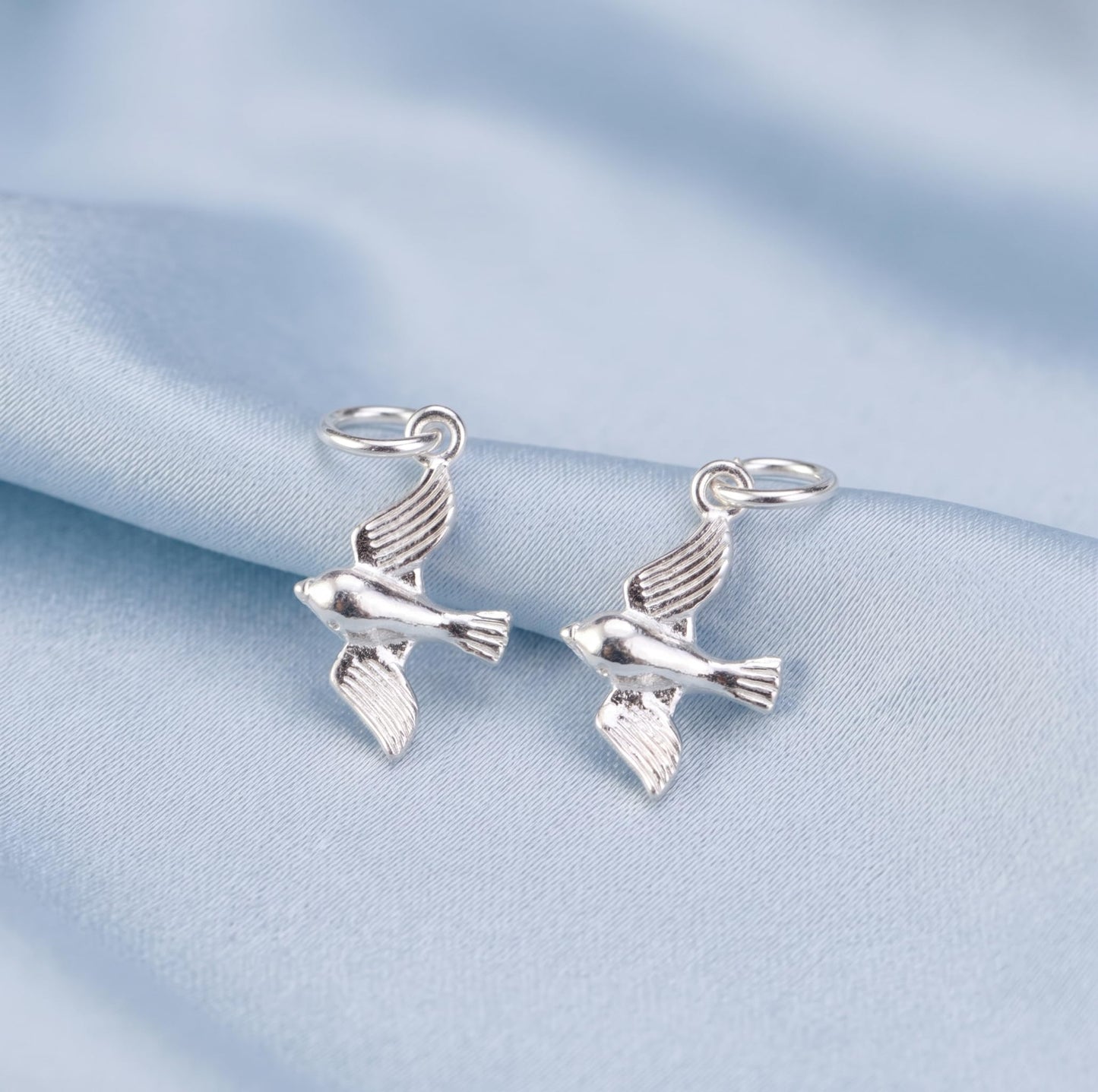 Sterling Silver Little 3d Shiny Flying Bird Pendant Charm For Earrings Necklace Bracelet