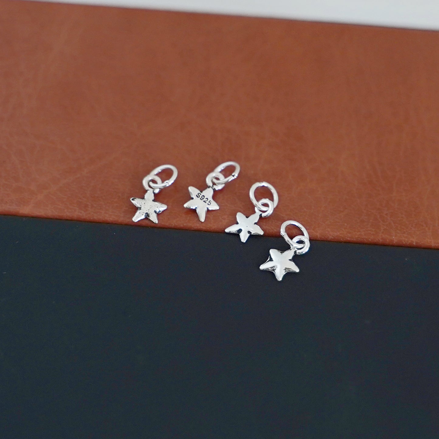 Sterling Silver Oxidized Tiny Puffy Plain Lucky Star Pendants Charms Set of 4 - sugarkittenlondon