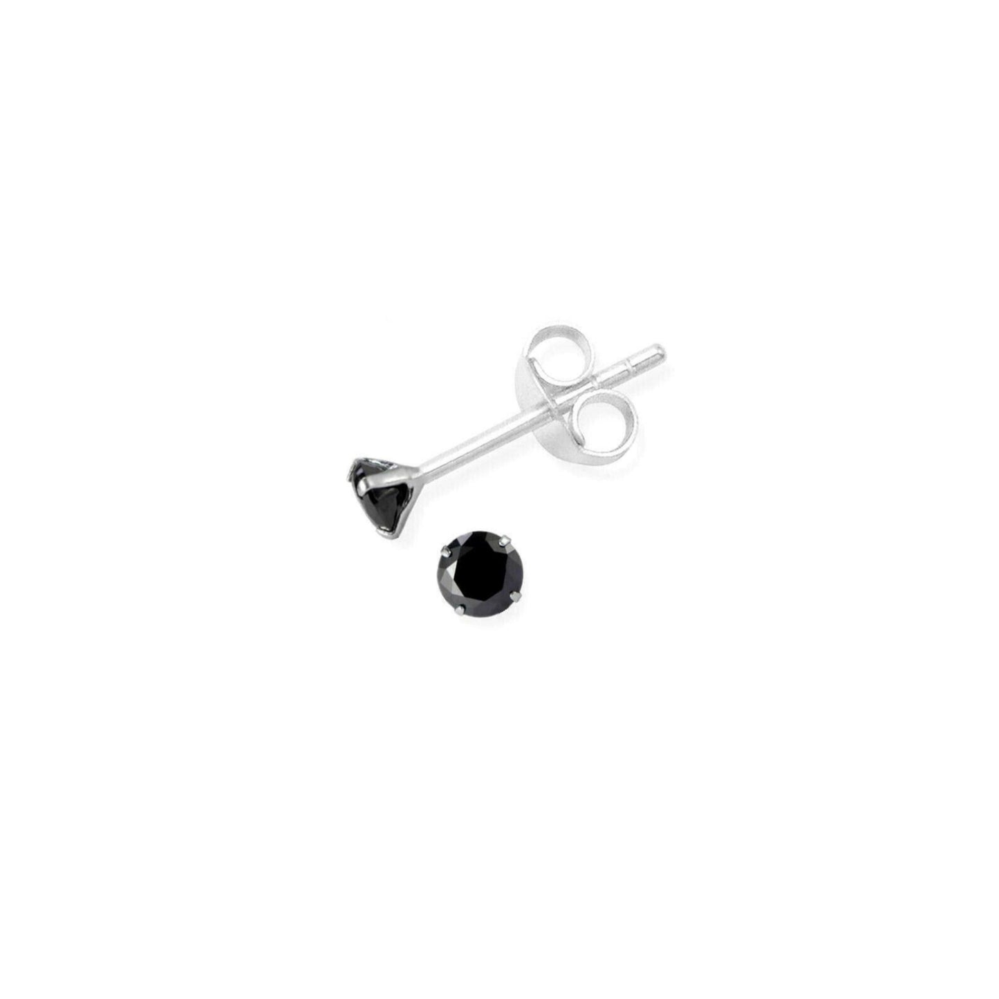 Sterling Silver 2mm 3mm 4mm Clear Black Round 4 Claw Cubic Zirconia Stud Earrings - sugarkittenlondon