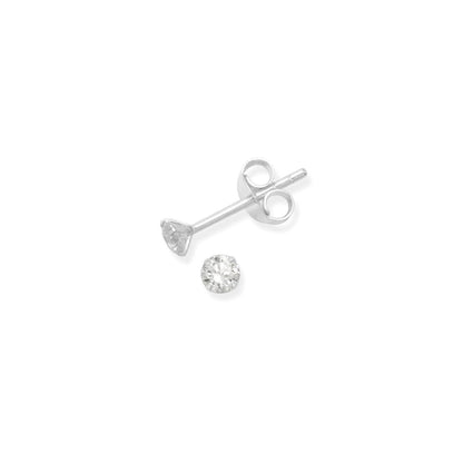 Sterling Silver 2mm 3mm 4mm Clear Black Round 4 Claw Cubic Zirconia Stud Earrings - sugarkittenlondon