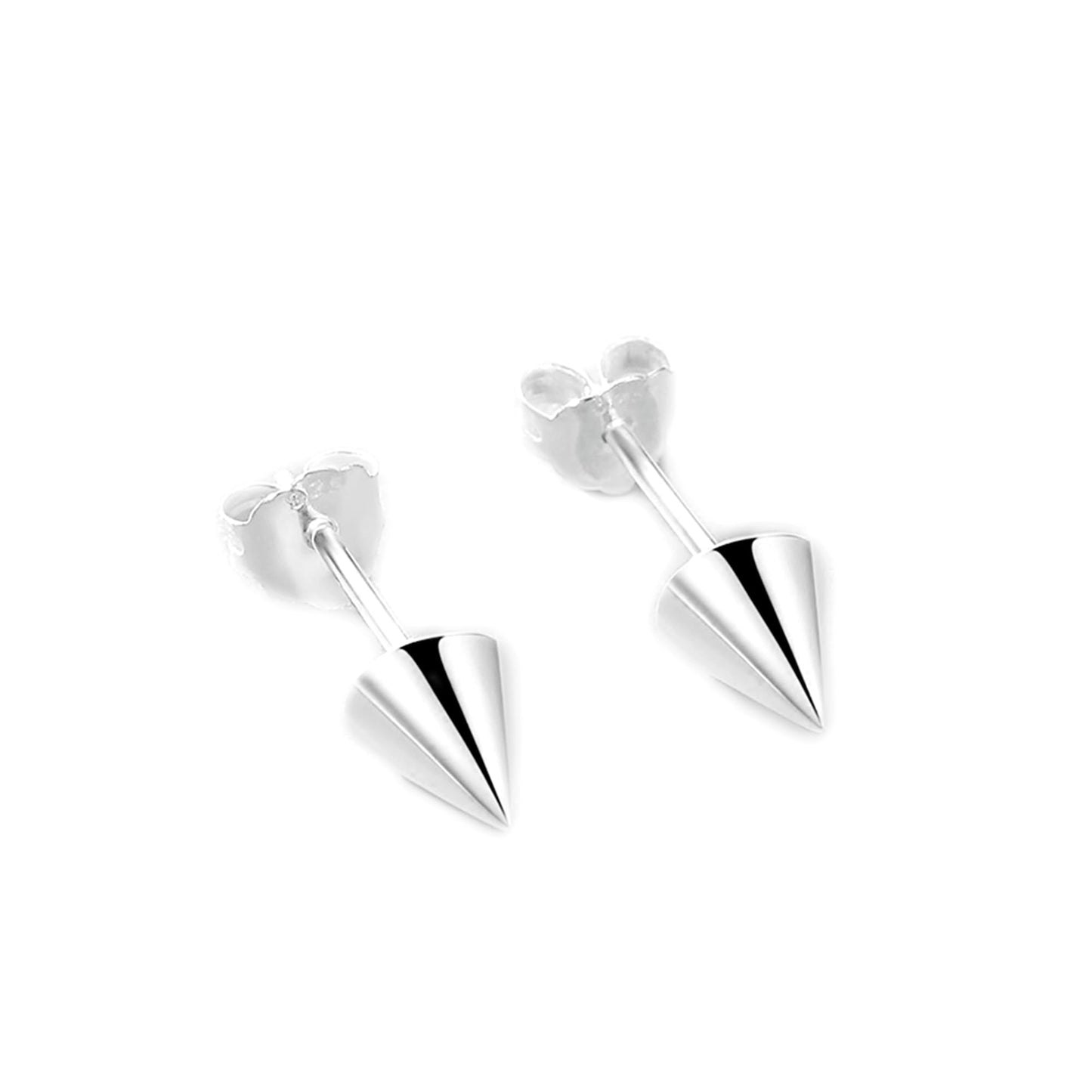 Circular cone spike stud earrings, silver-tone with pointed black-accented cone tips