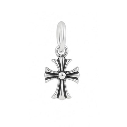 Two-tone fleur-de-lis cross pendant, oxidised silver with dark striping