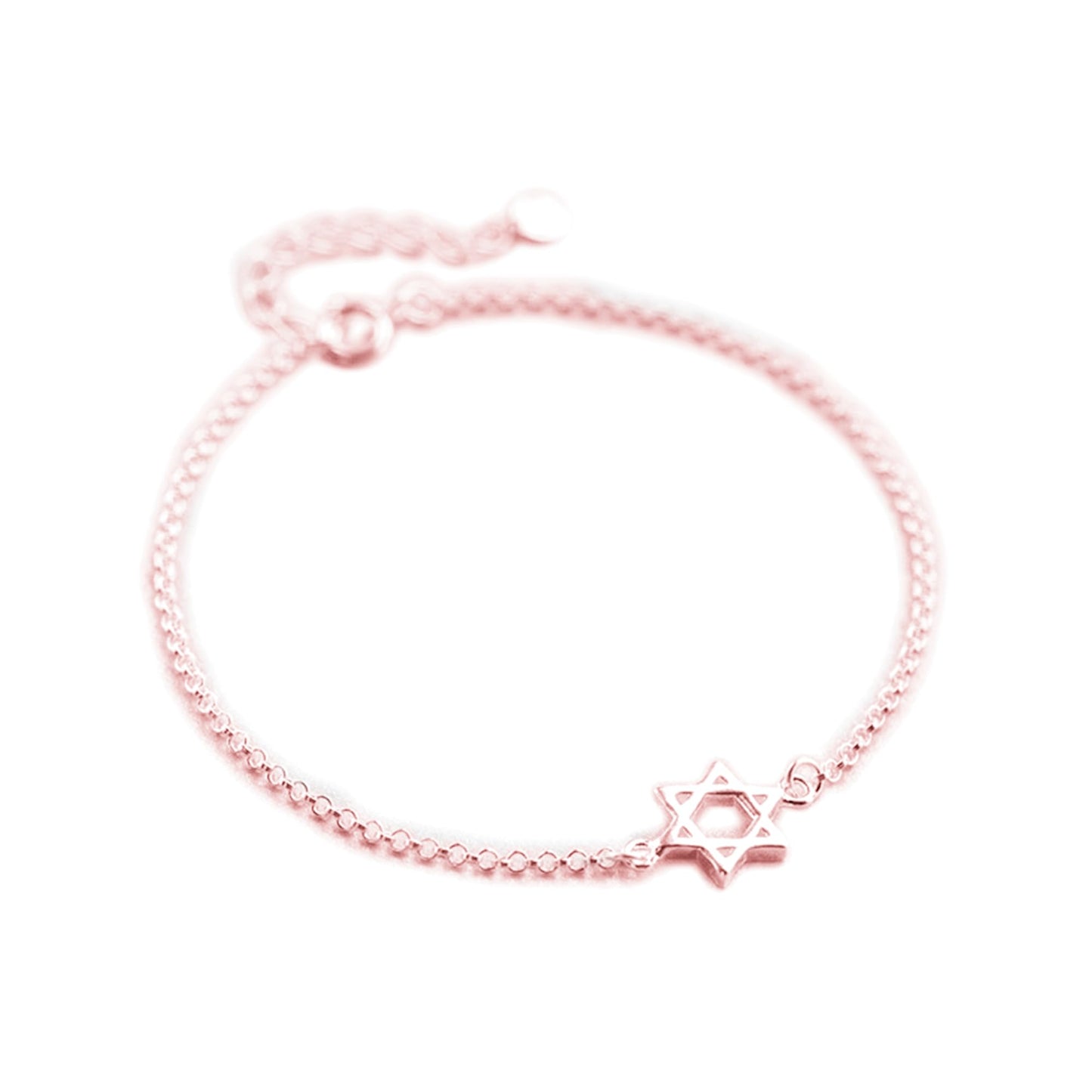 Star of David charm bracelet in rose gold tone with star pendant at the center