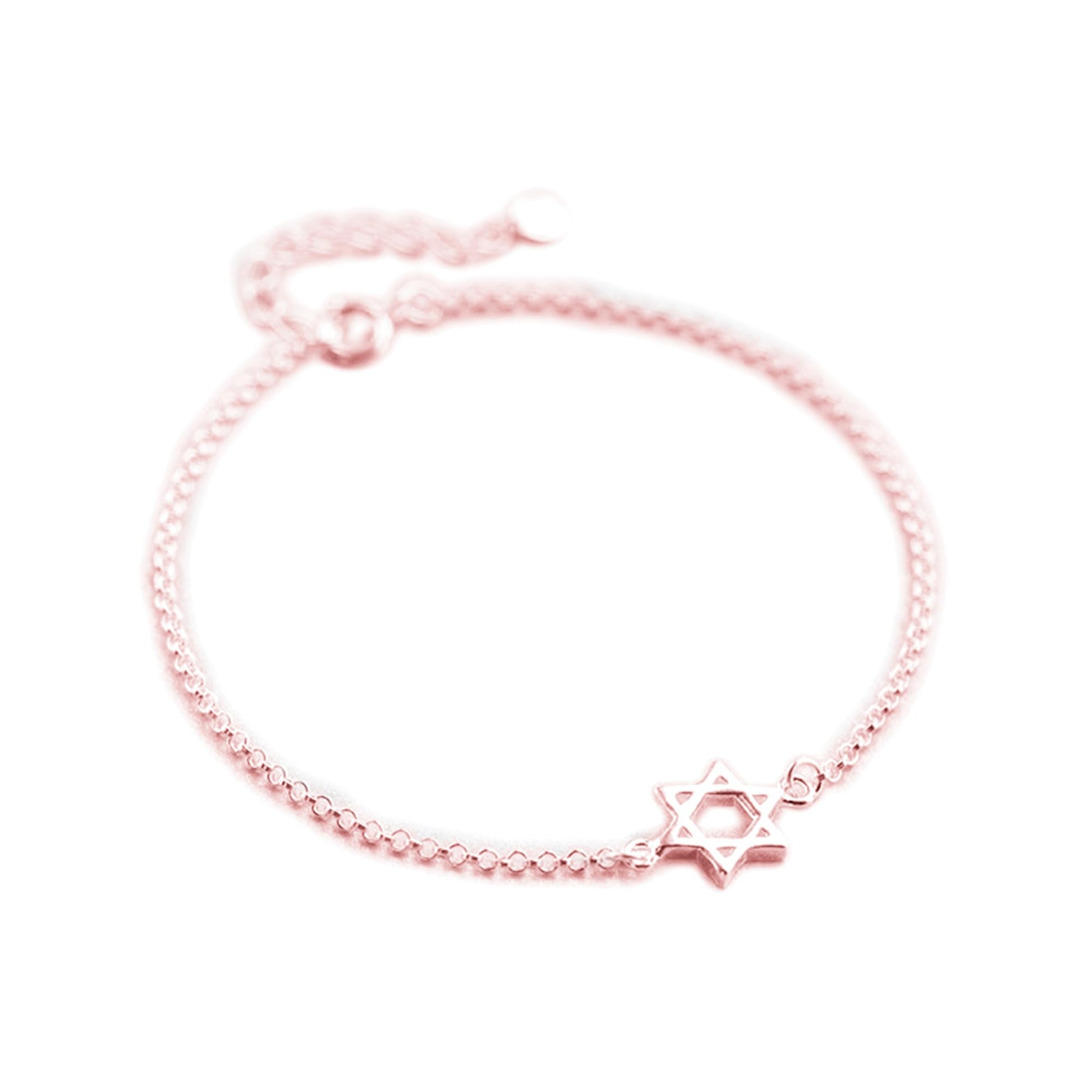 Star of David charm bracelet in rose gold tone with star pendant at the center