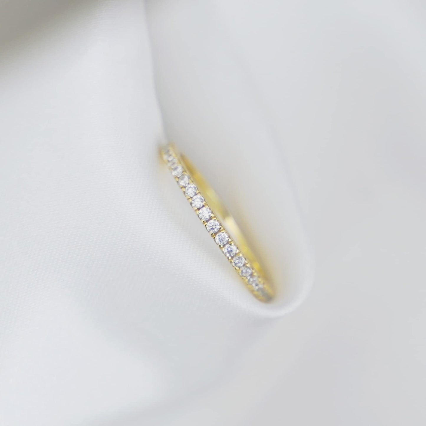 18K Gold on Sterling Silver Full Eternity 2mm Paved CZ Crystal Band Ring I - U