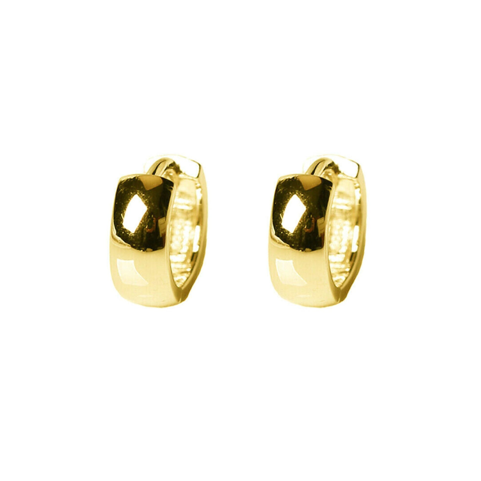 Gold-tone bold huggie hoop earrings, front view with dark center inset