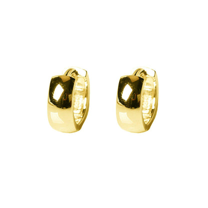 Gold-tone bold huggie hoop earrings, front view with dark center inset
