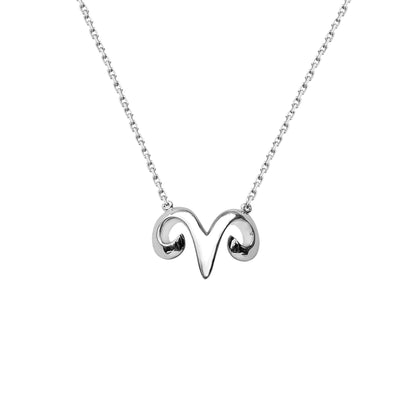 Rhodium on Sterling Silver Shiny Constellation Zodiac Aries Sheep Charm Necklace 44.5cm 17.5''