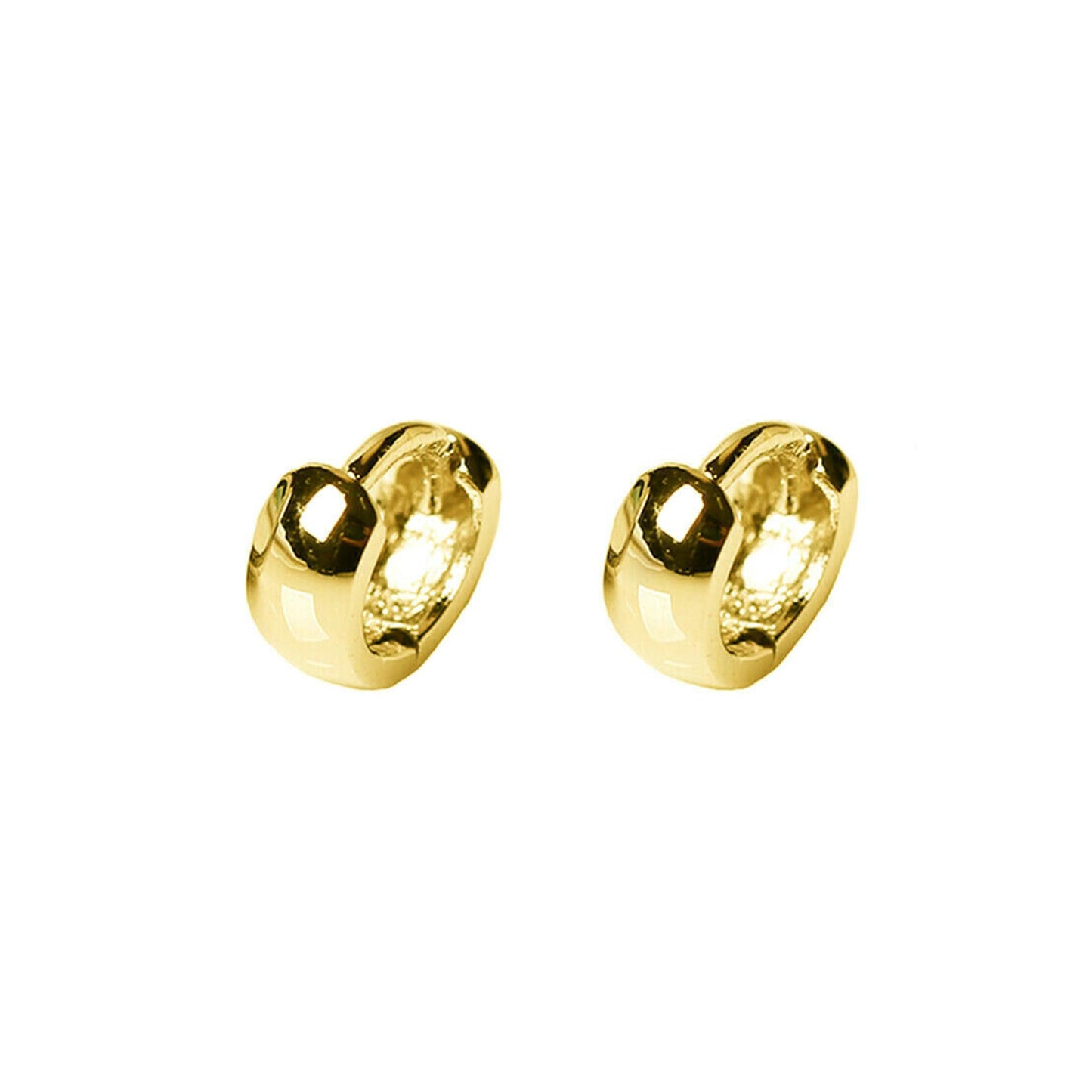 Gold-tone bold huggie hoop earrings, side view showing clasp detail