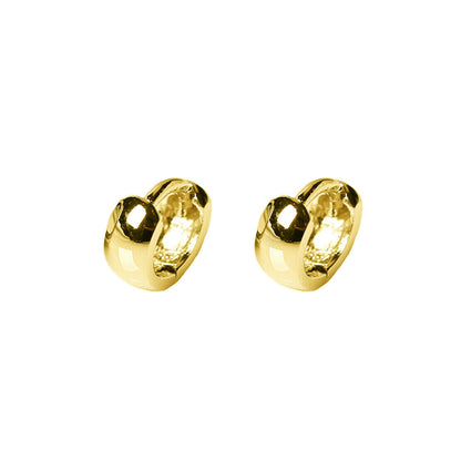 Gold-tone bold huggie hoop earrings, side view showing clasp detail