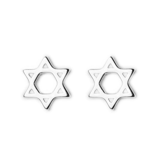 Sterling Silver 7.5mm Six Pointed Hex Star of David Stud Unisex Earrings