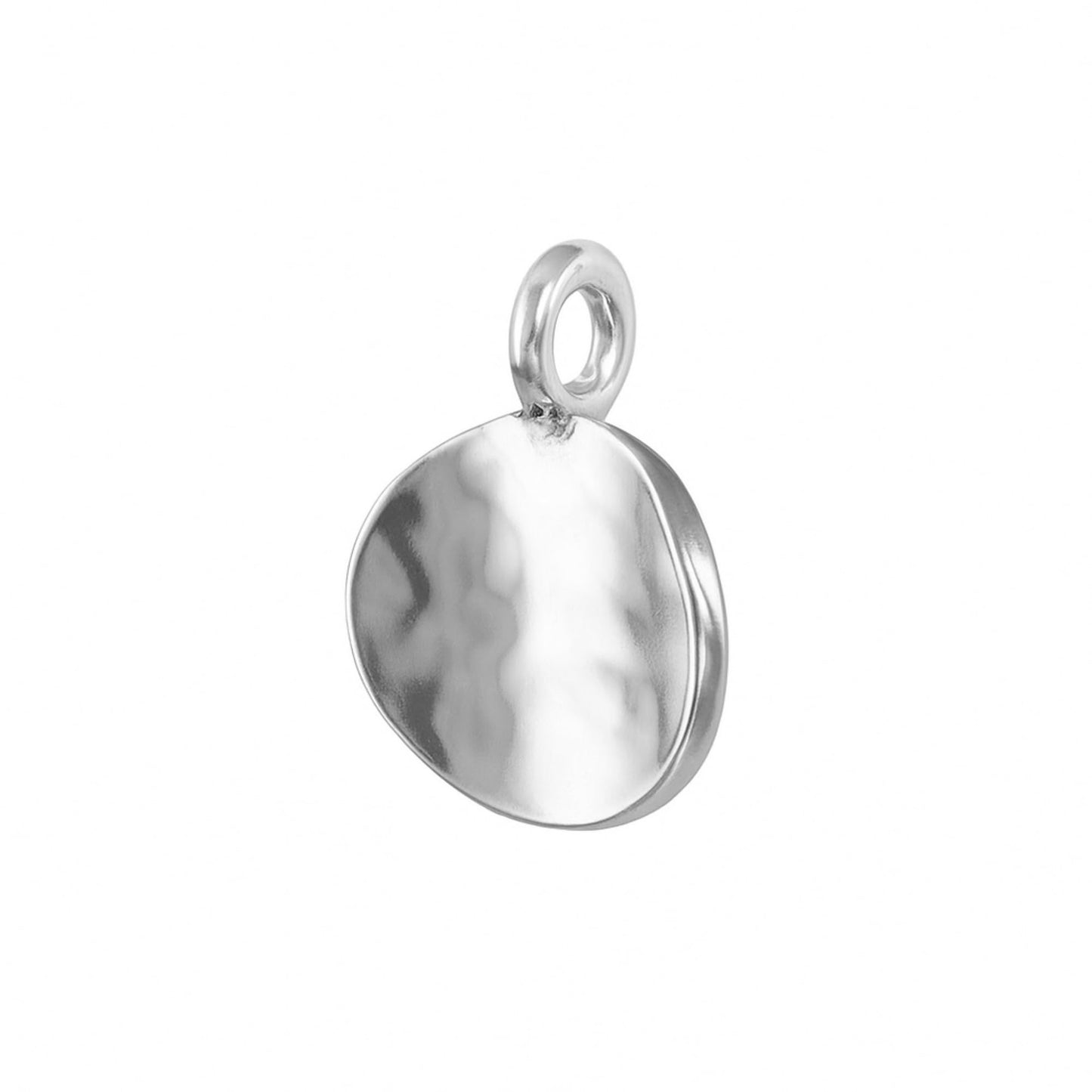 Sterling Silver Solid Concave Hammered Bent Round Dot Disc Pebble Circle Charm