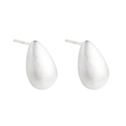 Brushed teardrop stud earrings, silver-toned, smooth taper design