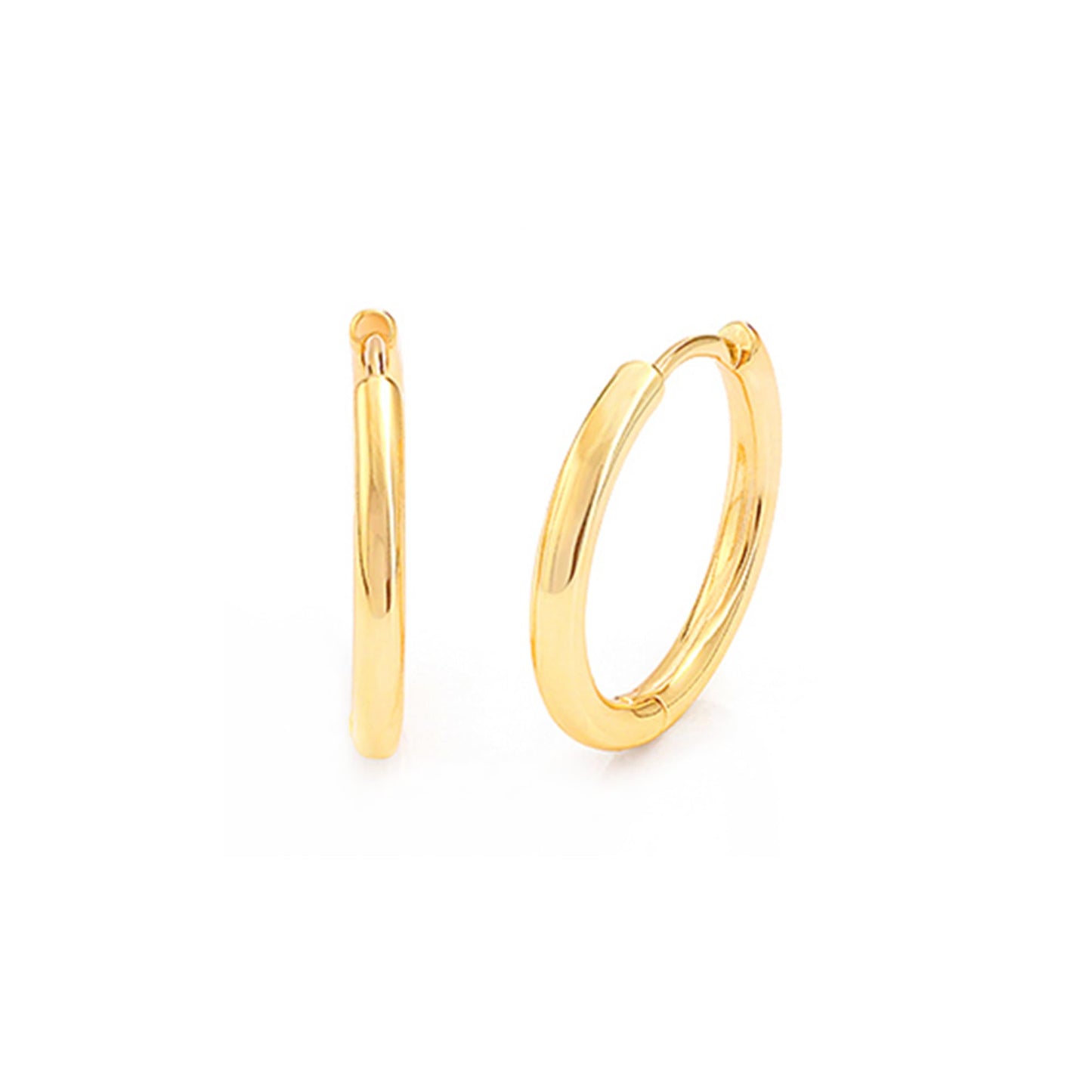 Gold-tone sleeper huggie hoop earrings, curved hinged hoop