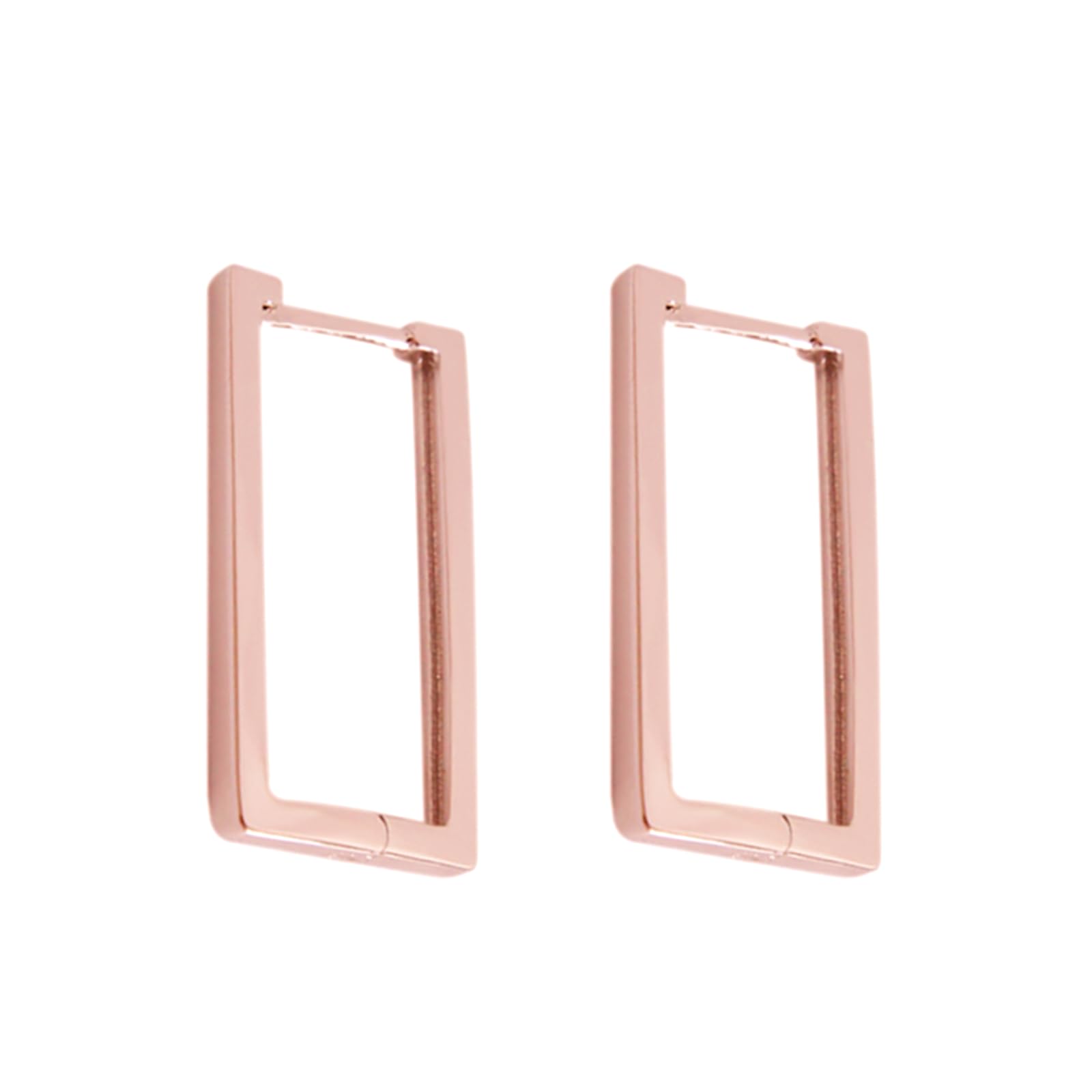 Geometric rectangle huggie earrings, rose gold-tone metal rectangle hoops