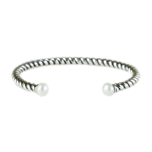 Sterling Silver Oxidised Natural Freshwater Pearl Twisted Rope Torque Bangle Full UK Hallmark 16.5cm 6.5''