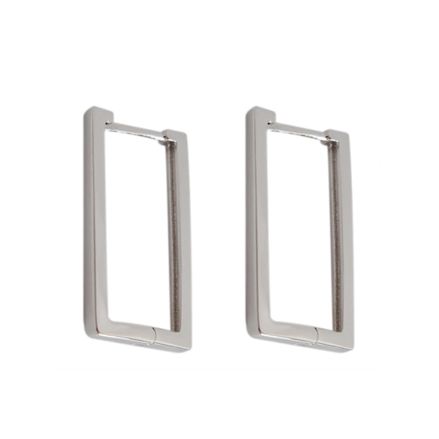 Geometric rectangle huggie earrings, silver-tone metal with hinged hoop design