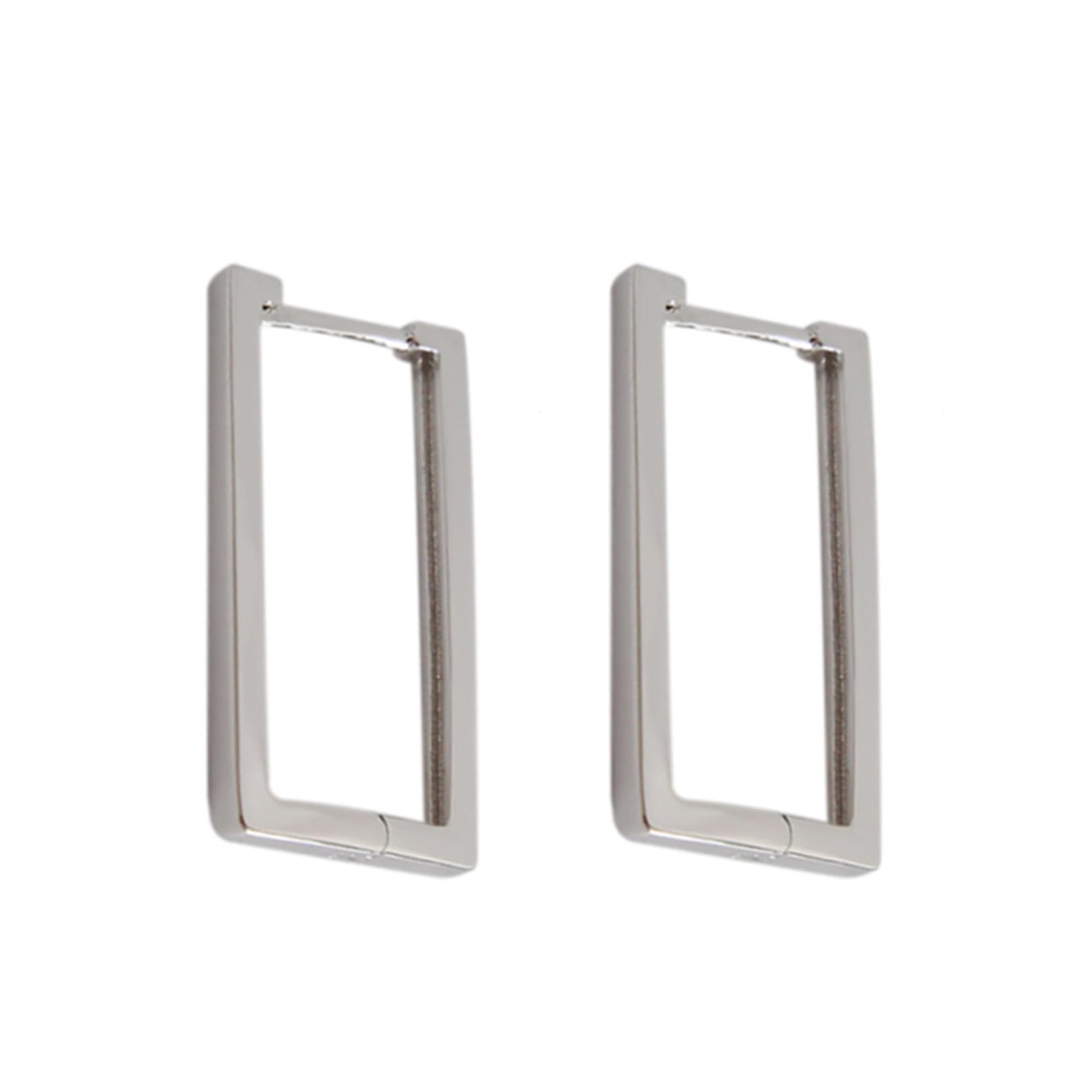 Geometric rectangle huggie earrings, silver-tone metal with hinged hoop design