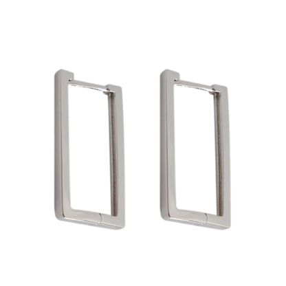 Geometric rectangle huggie earrings, silver-tone metal with hinged hoop design