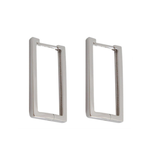 Geometric rectangle huggie earrings, silver-tone hinged hoops