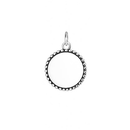 Oxidised beaded circle charm, silver-toned round pendant with small bead border