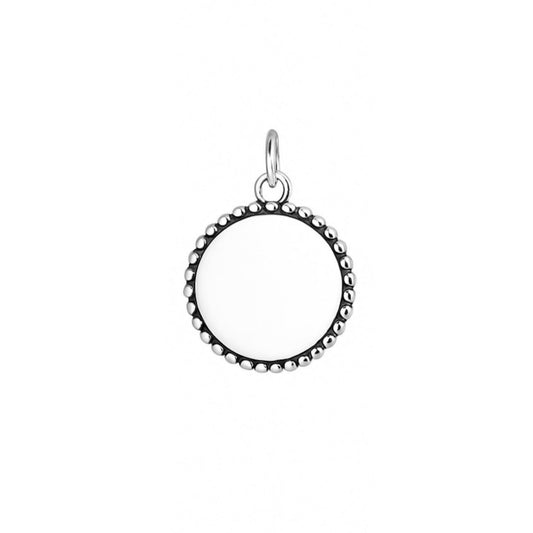 Solid 925 Sterling Silver Oxidised Shiny Beaded Edge Charm Dot Circle Pendant