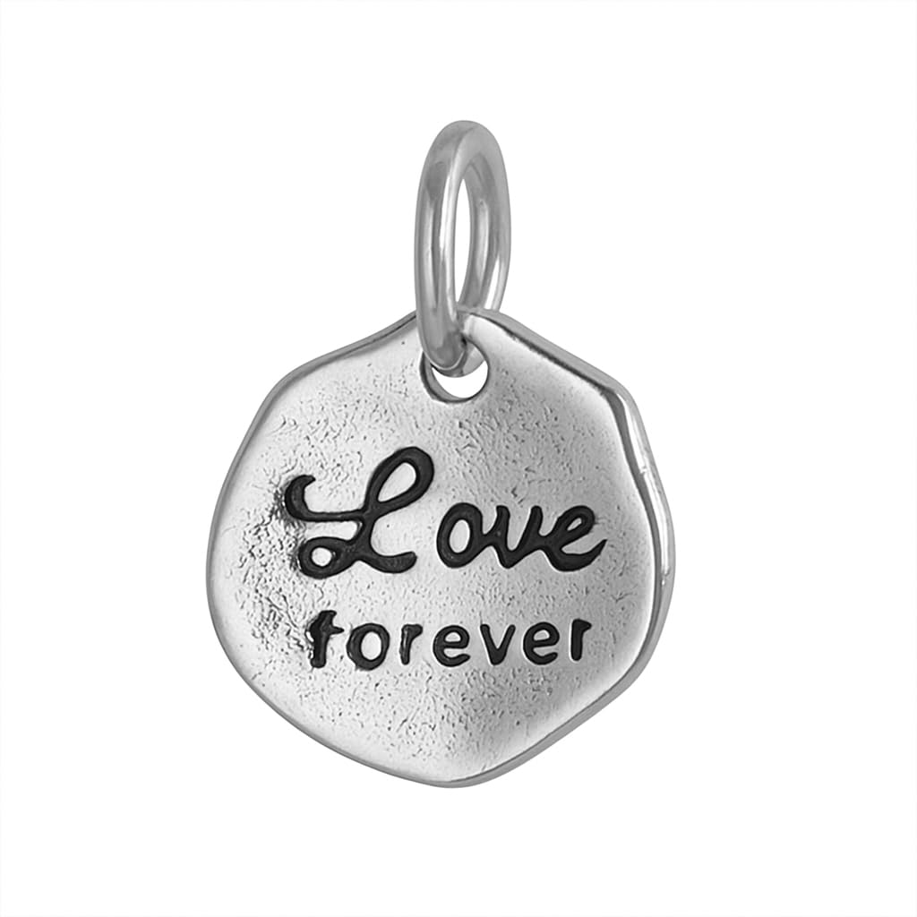 Hexagon charm “Love forever” with loop bail, silver-tone metal