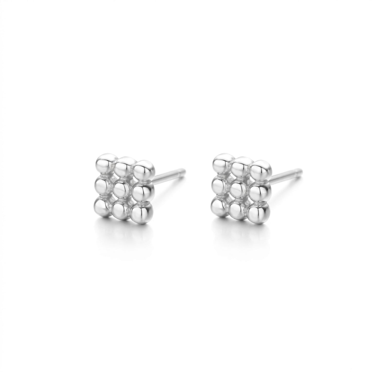 Sterling Silver Mini Square Triangle Cube Bubble Ball Bead Stud Earrings