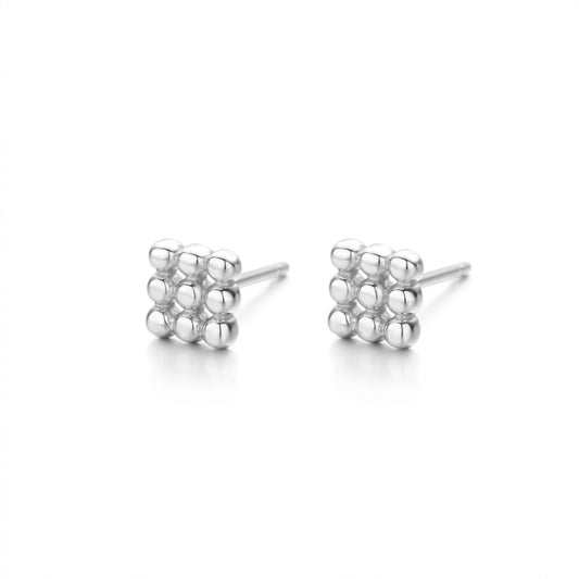 Sterling Silver Mini Square Triangle Cube Bubble Ball Bead Stud Earrings